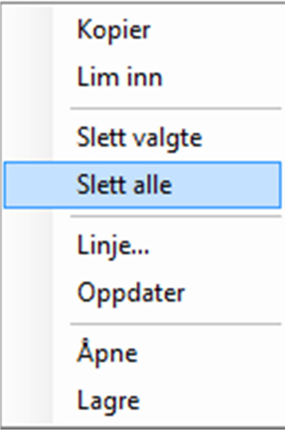 Ved å høyreklikke i denne tabellen kommer menyen som vist i Fig. 28 opp. Linje, lagrer filen som et tekstdokument.