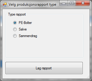 PRODUKSJONSRAPPORTER Klikk på Rapport knappen for å generere en produksjonsrapport.