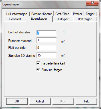 Denne verktøyboksen hentes ved å trykke Innstillinger og Alternativer på menylinjen. FIG. 90 Generelt Pel lineært Pelnummer hvor borloggen og interpolert kontur er.