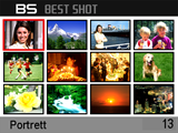 Bruk av BEST SHOT BEST SHOT tillater deg å velge blant en samling med bildeeksempler som representerer en rekke forskjellige fotograferingsforhold.