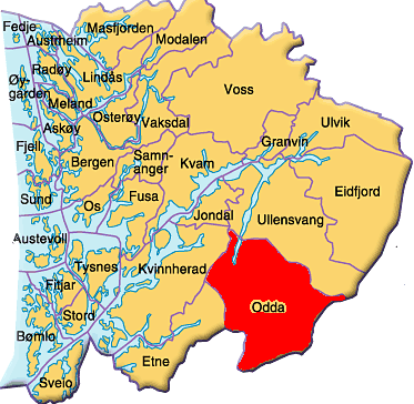 2 KOMMUNEN 2.1 Fakta Odda kommune ligg heilt søraust i Hordaland fylke. Pr. 01.01. 2009 var innbyggartalet i kommunen på 7 054.