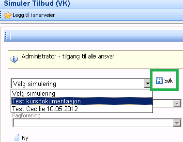 Simulerte verdier lagres i kolonnen Tilbud selv om dette ikke reelle tilbud. 5.2.2. Editere/slette ulike simuleringer Alle lagrede simuleringer er tilgjengelig inntil de manuelt slettes.