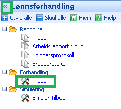 2. Skjermbildet tilbud For å legge inn forslag må du åpne hovedskjermbildet Tilbud. Dette gjøres ved å klikke på symbolet under mappen Forhandling i menyen. Klikk på symbolet for å minimere menyen. 2.