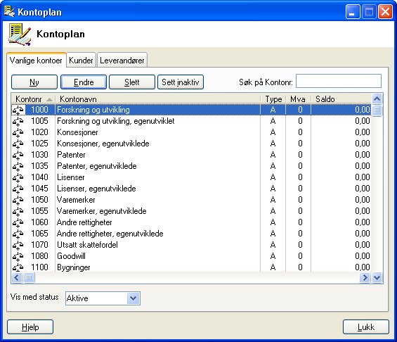 NÆRINGSREGNSKAP Kontoplan og inngående balanse Under innstillinger for Kontoplan og inngående balanse kan du opprette nye kontoer og redigere opplysninger om eksisterende.