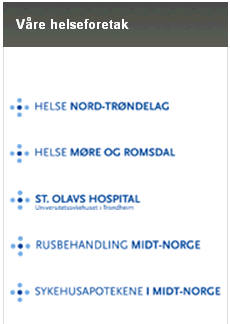 Trondheim + Orkdal og Røros: Vestmo Behandlingssenter i Ålesund, Veksthuset i Molde, Trondheimsklinikken i Trondheim Helseregionen har ca. 15.000 ansatte.