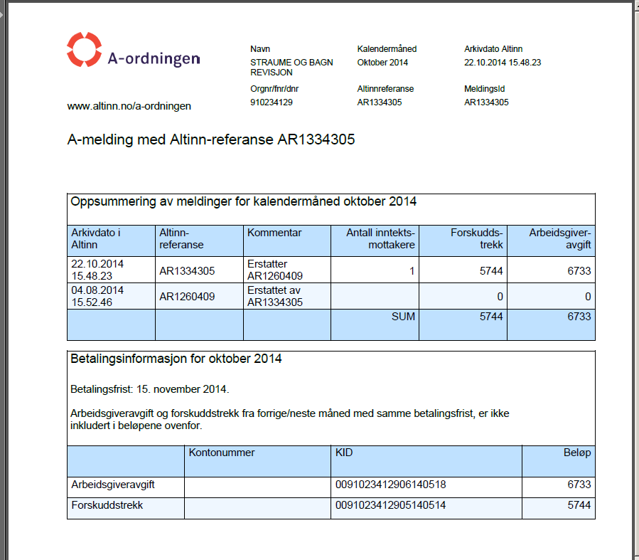 6 Tilbakemeldinger Hver gang du har sendt inn en a-melding, mottar du en tilbakemelding. Tilbakemeldingen finner du i "Min meldingsboks" under "Til min behandling".