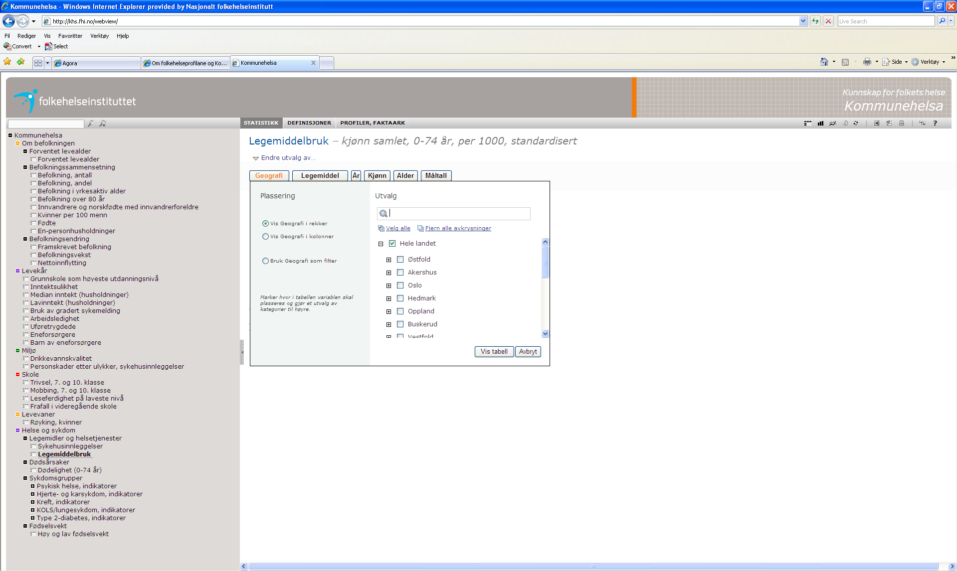 Kommunehelsa statistikkbank Velg