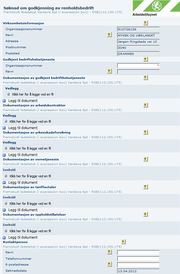 Godkjenning av virksomheten Fra 1.9.12.