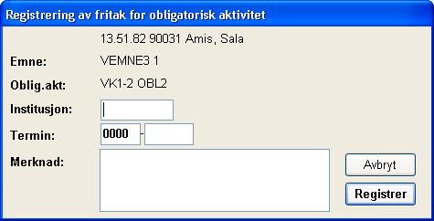 - 14 - Bildet kan benyttes både for godkjenning av alle obligatoriske øvelser for emnet under ett, eller for godkjenning av enkeltvise øvelser (Vurderingskombinasjoner).