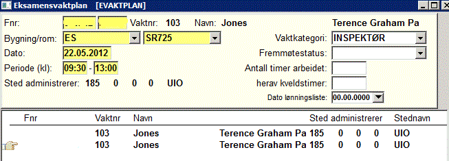 I dette bildet oppdateres perioder hvor en vakt ikke er tilgjengelig for oppdrag. I feltet Trekk angis evt. hvor mange vakter som fordelingsrutinen evt.