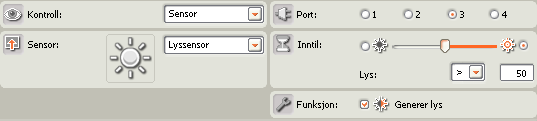 Forteller hvilken port i hjernen på roboten du har koblet sensoren til. Lyssensoren Lys betyr lysintensitet og måles i prosent.