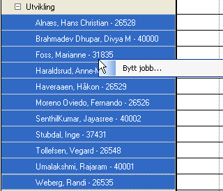 - bytt skjema - registrere tillegg For å registrere en eller flere ansatte inn eller bytt jobb, marker ansatt(e) og høyreklikk for å få menyen.