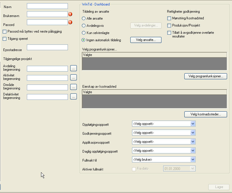 Administrative som ikke registrerer egen tid Følgende skjermbilde er en oversikt over brukere av Dashboard.