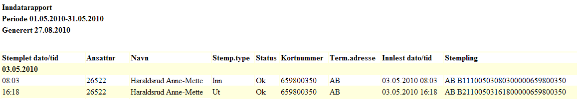 Registreringskorreksjoner I rapport for registreringskorreksjoner vil utvalgene fungere på samme måte. Du velger fra og til dato og ansatte/avdeling du vil ha ut på rapporten.