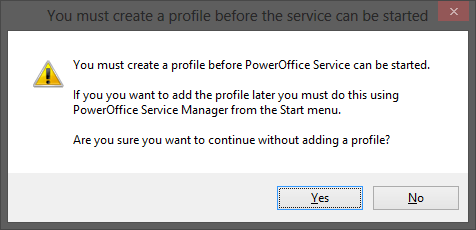 Introduction 7 nå installere PowerOffice Service. Dette kan ta noen minutter. Under installasjon vil du måtte sette opp Profil.