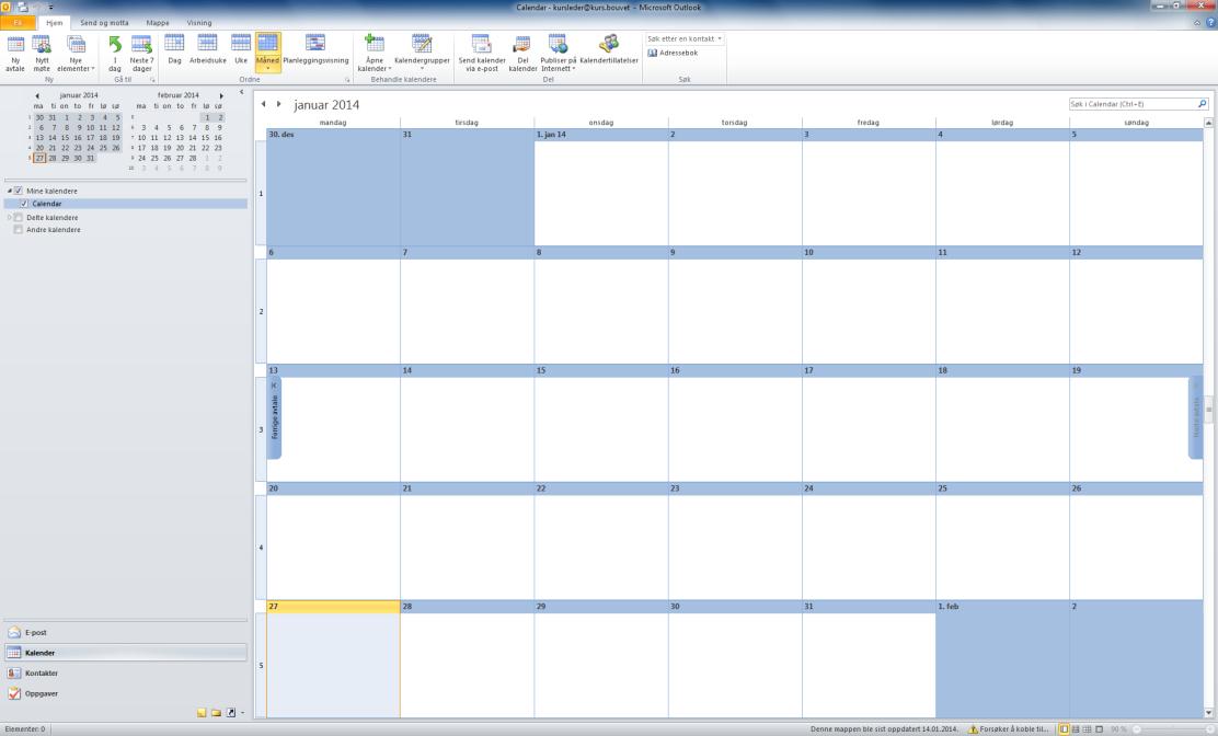 Kalender Du kan endre visningen til kalenderen slik at den viser dag, uke, arbeidsuke (uten helgedager) eller måned i gruppen Ordne.