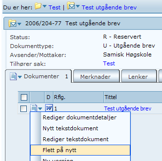 10 Redigere dokumenter Husk at hvis du skal gjøre endringer/tilføyelser i selve dokumentet, må JP en ha status R (under behandling). Hvis ikke må du gå inn og endre status ved å Redigere JP. 1.