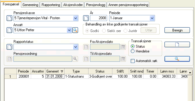 Det er mulig å redigere rapporten med valg av kolonner og kolonnebredde under definisjon av pensjonsselskap.