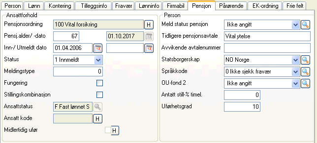 UFØR Aksjonskoder Aksjonskoder og pensjonslogg benyttes ikke i pensjonsrutine - pensjonsselskap 5 Vital.