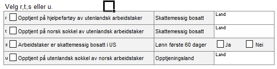 Tilleggsside for arbeidstakere på kontinentalsokkel Gjelder for inntekter opptjent på norsk kontinentalsokkel til arbeidstaker som er skattemessig bosatt i utlandet og på utenlandsk sokkel av norsk