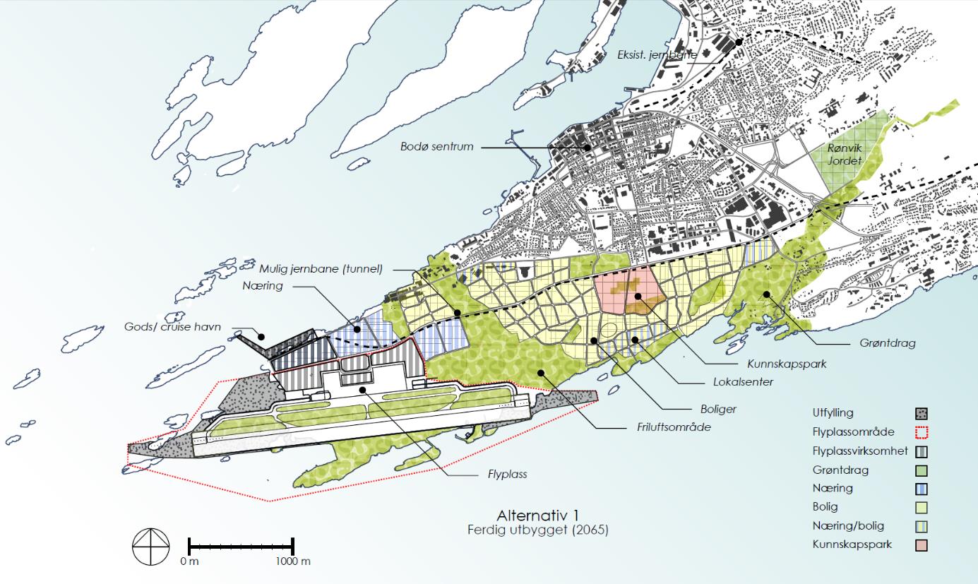 37 Figur 16 Det nye byområdet knytter seg til den eksisterende byen og danner et sammenhengende byområde fra havna i nord til Saltfjorden i sør.