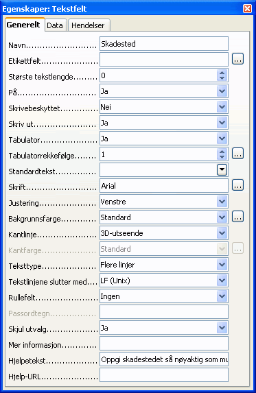 OpenOffice.org Detaljstyring av felt generelt Detaljstyring innebærer bl.a. det interne navnet på feltet, bakgrunnsfarge, eventuelle begrensninger i inndata, hjelpetekst etc. 1.