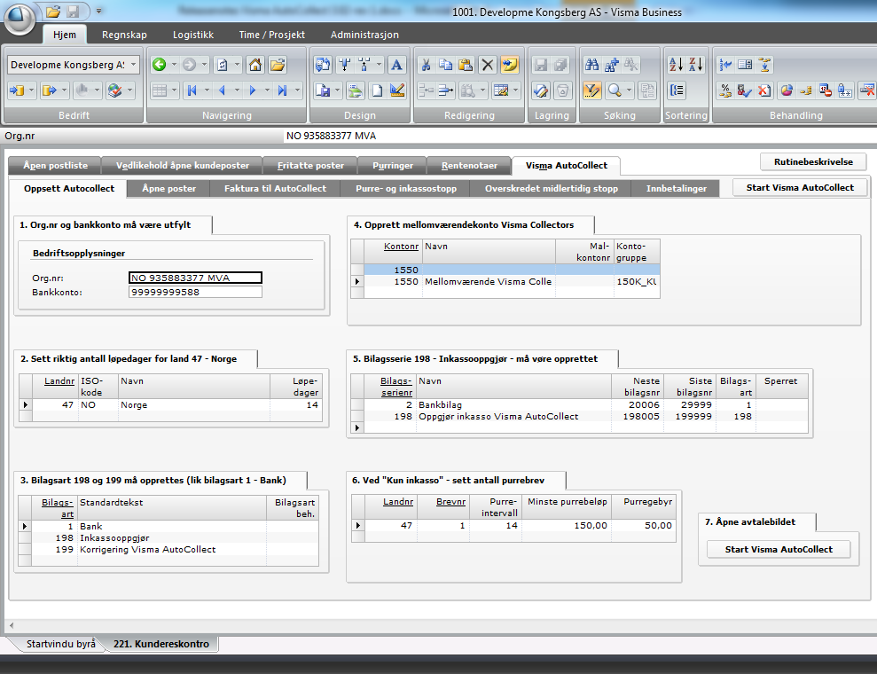 NYHETER I VISMA AUTOCOLLECT 3.0.3 Ny versjon av skjermbilde 221. Kundereskontro.