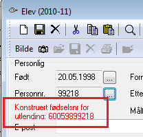 Dersom norsk personnummmer skal registreres: Personnummeret sjekkes for å se om det er gyldig. Dersom en person allerede er registrert med samme fødselsnummer, gis beskjed.