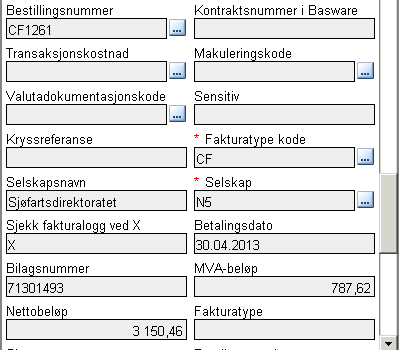 Her skulle fakturatype vært satt til OF for automatisk utsendelse