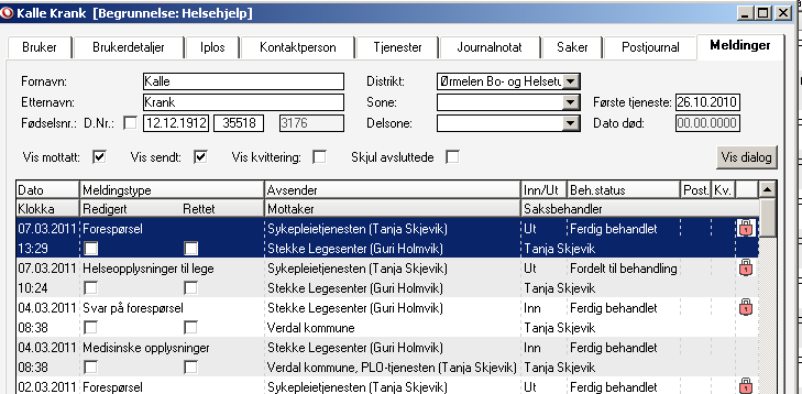 Hvordan se dialogtreet i ei melding?