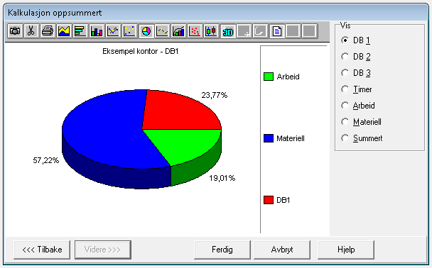Kalkulasjon oppsummert I dette bildet vises resultat fra kalkylen grafisk.