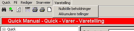 Akkumuler lister: Samme varenr på flere tellinger Hvis det forekommer at samme varenr ligger på flere lokasjoner må du ta spesielt hensyn til dette ved godkjenning av tellelisten. F.