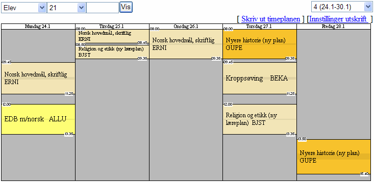 Timeplan i WebViewer Skoler som benytter SATS NovaSchem vil kunne få tilgang til visning av timeplanen sin på Internett. SATS NovaSchem sin Webvisning av timeplaner heter WebViewer.