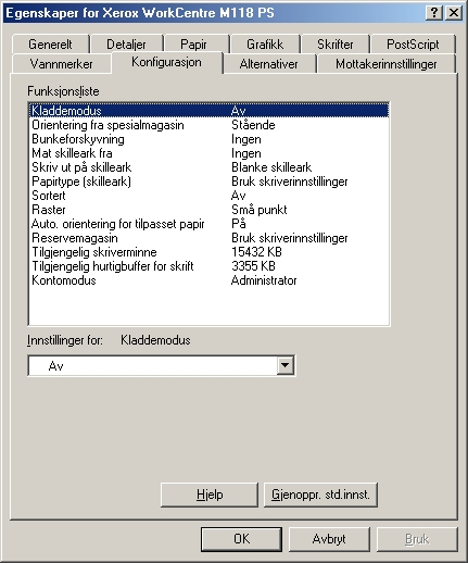 2 Bruk i Windows 95/98/Me Innstillinger i kategorien Konfigurasjon Denne delen beskriver innstillingene i kategorien Konfigurasjon.