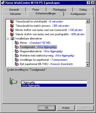 3 Bruk i Windows NT 4.0 Innstillinger i kategorien Enhetsinnstillinger Denne delen beskriver installerbare alternativer i kategorien Enhetsinnstillinger.