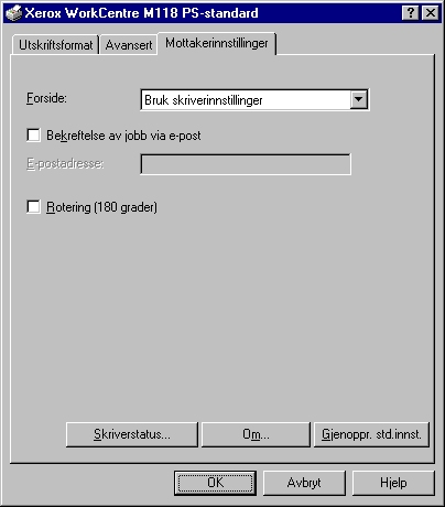 3 Bruk i Windows NT 4.0 Innstillinger i kategorien Mottakerinnstillinger I denne delen beskrives innstillingene i kategorien Mottakerinnstillinger (Leveringsinnstillinger).