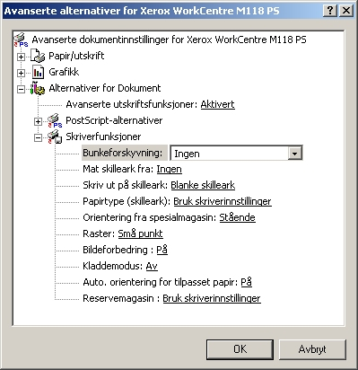 4 Bruk i Windows 2000, Windows XP og Windows Server 2003 Innstillinger i dialogboksen Avanserte alternativer Denne delen beskriver innstillingene i dialogboksen Avanserte alternativer, som vises når