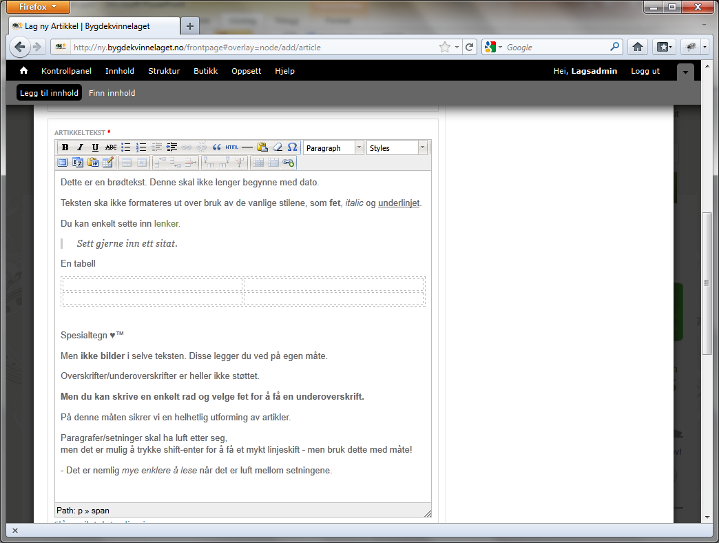 8) Skriv eller lim inn artikkelteksten.