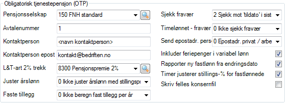 Systemparametre Informasjon er generell for valgte pensjonsselskap, men må settes som aktiv for hvert enkelt firma. Dette kan også gjøres ved å velge pensjonsselskap under systemparametre.