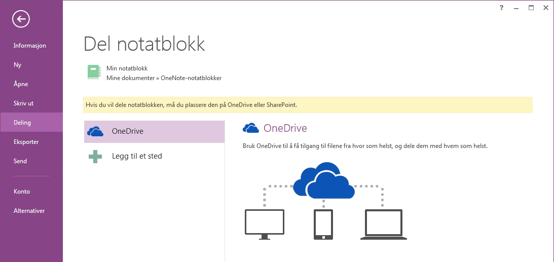 Lagre notater i nettskyen Hvis du ikke er kjent med OneNote, blir du bedt om å koble deg til nettskyen, der OneNote oppretter din første notatblokk.