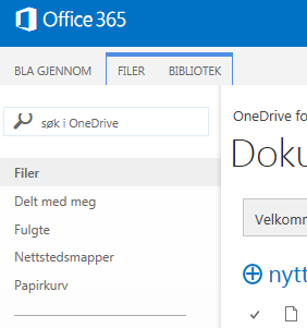 Tips: Hvordan finne tilbake til delte dokumenter: Denne menyen finner du øverst til venstre når du står i OneDrive I OneDrive kan du se alle dokumenter som er delt med deg.