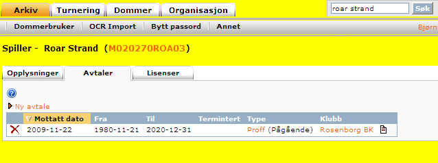 1. Registrere spillerkontrakter (ny) Lagre og vise spillerkontrakthistorikk Ingen historikk å hente fra NAIS