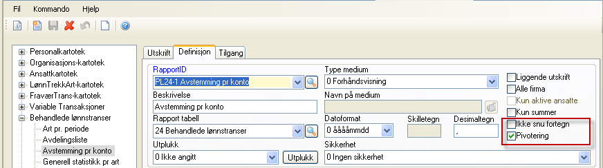 2.4 Delberegning I tillegg til at satsen på lønnart nå er tidsstyrt er det gjort to endringer. 2.4.1 Dokumentere datointervall Når du beregner en lønnslipp kan du se delberegningen med fra- og tildato hvis du merker Vis alle transaksjoner med kontering.