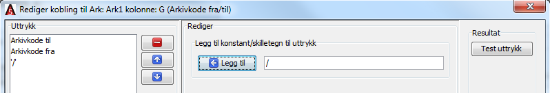 Til høyre er det ett felt for Konstant/skilletegn. Her legger man inn hvilke skilletegn, skilleord, eller opprom man ønsker.