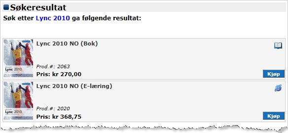 Kursinformasjon Etter at du har søkt i søkefeltet eller klikket deg fram i menyen, vises en resultatliste med aktuelle kurs, se eksemplet vist i Figur D.