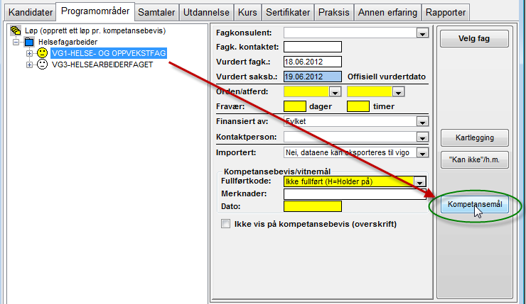 1. Individuelle rapporter Her er nyttige rapporter for markert kandidat. Knappene Opplæringsplan og Gjennomført slår opp i registreringer i programmodulen Kursmodulen.