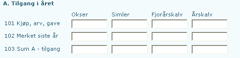 Figur 77 - Tabell uten ledetekst foran rader Vertikale overskrifter Vertikale overskrifter med flere ledetekster til høyre for seg (se eks. fra RF-1071 under): Her er teksten "A.