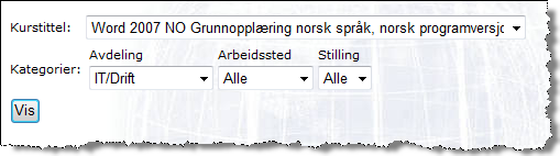 Kursframdrift Lenken Kursframdrift gir en oversikt over framdriften til alle brukerne som har tilgang til et bestemt kurs i bedriften.