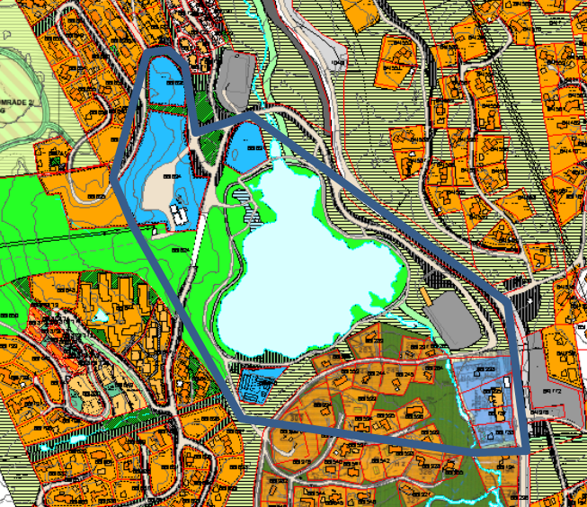 Figur «Kjerneområde for turistbedrift Geilo» vist på kart over gjeldende reguleringsplaner.