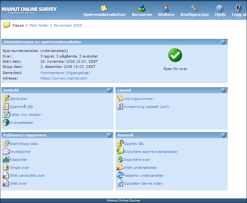 MAMUT ONLINE SURVEY MAMUT ONLINE SURVEY Introduksjon Mamut Online Survey er programvare som gjør det mulig enkelt å utvikle og publisere spørreundersøkelser via Internett.
